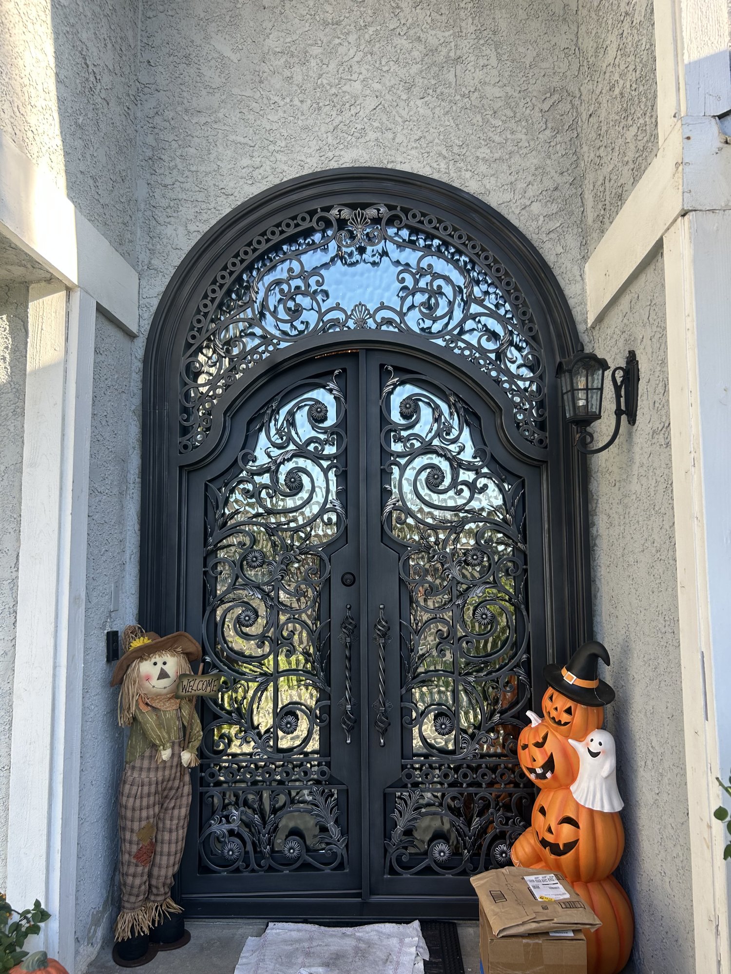 Wrought-iron entry doors — window film installation, photo 1